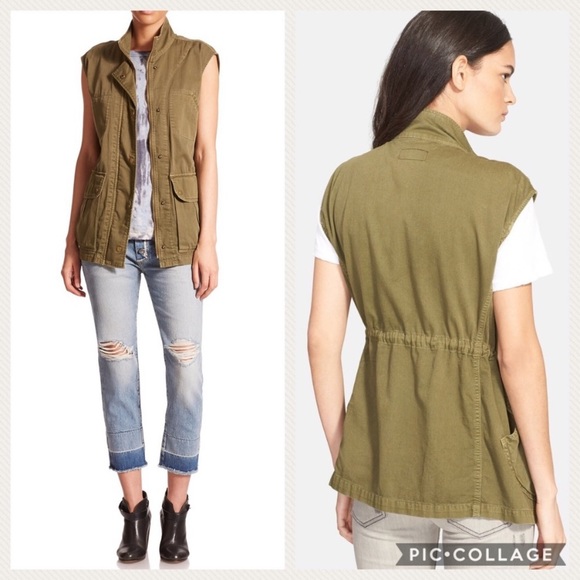 Current/Elliott The Leisure Utility Vest Jacket In Army Green - Picture 5 of 16